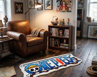 Tapete com estampa de chapéu de palha e caveira, tapete personalizado irregular de anime, tapete macio de imitação de cashmere para quarto, tapete antiderrapante para cabeceira.