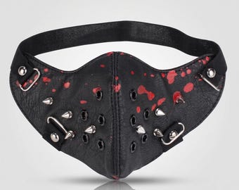 Máscara punk de piel sintética, accesorio gótico con tachuelas para cosplay, ideal para fiestas rave de Halloween.