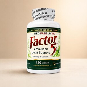 1 Bottle Factor 5 Joint Muscle Care Capsules, Med Free Living Daily Wellness Formula, 120 Count, Packaging May Vary