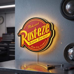 Rusteze LED Lightbox, Dimmable 3D Sign, Man Cave Garage Decor, Automotive Movie Art