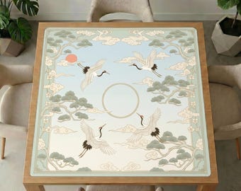 Cranes Pine Clouds Mahjong-tafelmat – Sunrise Sky Gamecover, geluidsreducerend, antislip
