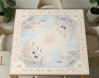 Crane Lotus Mahjong Table Mat – Quiet Non Slip Game Table Cover 50–100cm