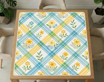 Gele gebloemde mahjong-tafelmat – stille antislip speeltafelhoes 50–100 cm