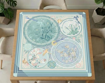 Bird Bamboo Mahjong-tafelmat – blauwgroen bloemenprint in Chinese stijl