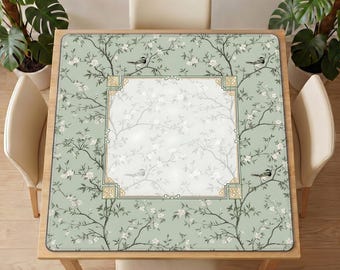 Green Floral Mahjong Table Mat – Noise Reducing Non Slip Bird Game Cover 50–100cm