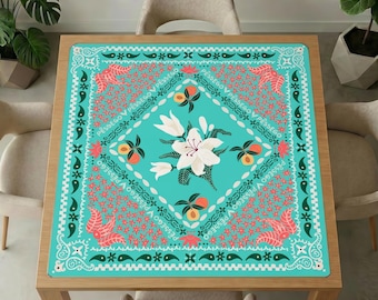 Mahjongmat perzikbloesem: waterlelie, koraalvogelprint, antislip gamecover