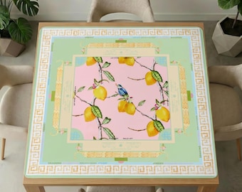 Mintgroene mahjong-tafelmat – citroenvogelkunstwerk, antislip gamecover (84 x 84 cm)