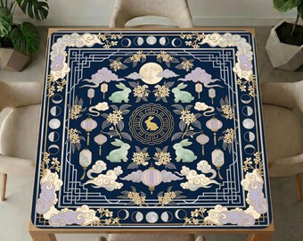 Navy Moon Rabbit Mahjong Mat – Lantaarns, wolken, bloesems, maanstanden Gamecover