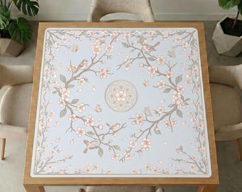 Cherry Blossom Bird Mahjong-tafelmat – Sakura-takken, zangvogels, antislip Gamecover