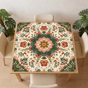 Vintage Floral Mahjong Table Mat – Mandala Flower Pattern, Noise Reducing Game Cover