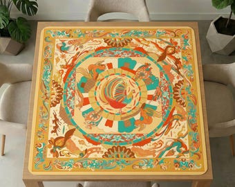Phoenix Mahjong-tafelmat – sierlijke haan bloemen spelhoes, geluidsreducerend antislip