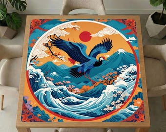 Flying Crane Mahjong-tafelmat – Japans golf-, berg-, zonlandschap Gamecover