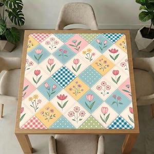Floral Patchwork Mahjong Table Mat – Pastel Tulip Daisy Quilt Game Cover