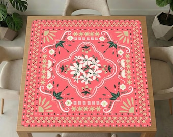 Coral Floral Mahjong-tafelkleed – Quiet antislip speeltafelkleed 50–100 cm