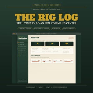 Le planificateur de vie en camping-car Rig Log, centre de commande HTML modifiable (téléchargement numérique)