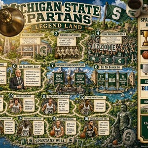 Michigan State Spartans Men’s Basketball Legend Land Map + Guidebook Combo