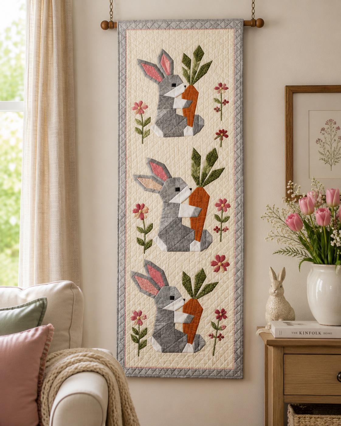 Bunny Applique Table Runner Pattern, Printed Quilt Pattern for Spring ...