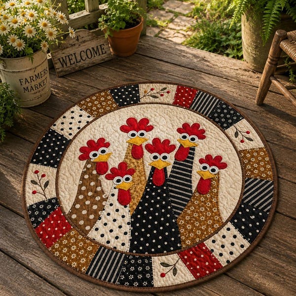 Clucky Circle 03348D - Handmade Round Chicken Quilt Wall Hanging Pattern