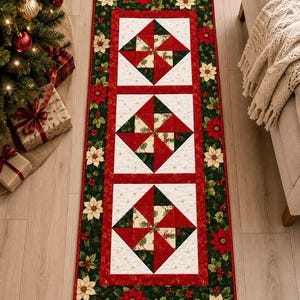 Holiday Sparkle ST40D - Christmas Poinsettia Table Runner Quilt Pattern