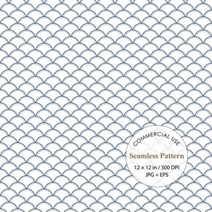 Japanese Seigaiha Wave Seamless Pattern, Navy Blue and White Digital Paper, Traditional Japanese Background, Commercial Use JPG EPS