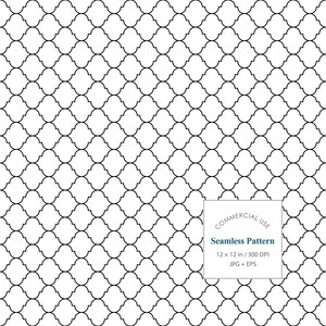 Black and White Moroccan Trellis Pattern, Elegant Geometric Seamless Pattern, Minimal Digital Paper, JPG EPS