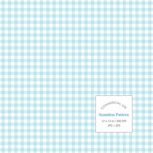 Blue Gingham Check Seamless Pattern, Pastel Small Check Digital Paper, Light Blue Plaid Background, Commercial Use JPG EPS
