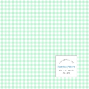 Wzór w zieloną kratkę Gingham, cyfrowy papier w pastelową kratkę, miętowe tło w kratkę, do użytku komercyjnego JPG EPS