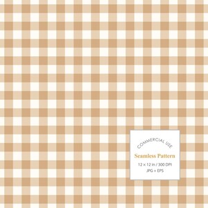 Beige Gingham Check Seamless Pattern, Neutral Plaid Digital Paper, Commercial Use JPG EPS