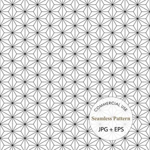Japanese Asanoha Seamless Pattern, Black and White Digital Paper, Japanese Geometric Background, Commercial Use JPG EPS