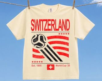 Vintage Switzerland Soccer World Comfort Colors Shirt, Retro 90s Flag Switzerland Team Soccer World Cup 2026 T-Shirt