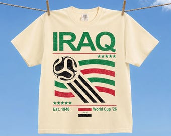 Vintage Iraq Soccer World Comfort Colors Shirt, Retro 90s Flag Iraq Team Soccer World Cup 2026 T-Shirt