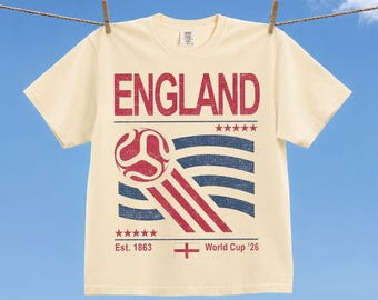 Vintage England Soccer World Comfort Colors Shirt, Retro 90s Flag England Team Soccer World Cup 2026 T-Shirt