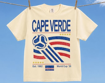 Camiseta vintage de Cabo Verde con colores cómodos para la Copa Mundial de Fútbol, camiseta retro de los 90 con la bandera de la selección de Cabo Verde para la Copa Mundial de Fútbol 2026.