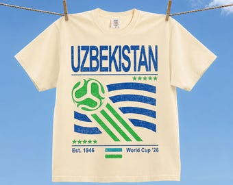 Vintage Uzbekistan Soccer World Comfort Colors Shirt, Retro 90s Flag Uzbekistan Team Soccer World Cup 2026 T-Shirt