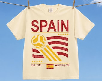 Vintage Spain Soccer World Comfort Colors Shirt, Retro 90s Flag Spain Team Soccer World Cup 2026 T-Shirt