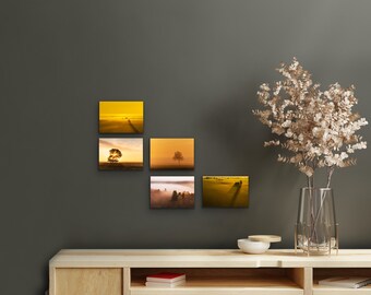 Yellow acrylic print wall art set of 5,  water resistant acrylic photo block with magnet, wall photo magnets, aerial photo set