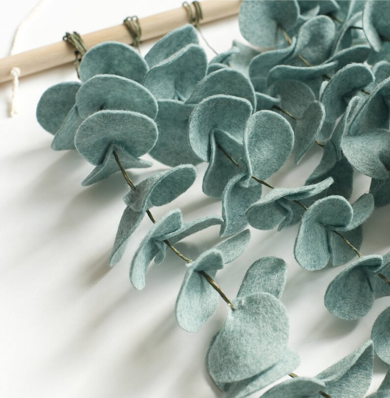 Felt Eucalyptus wall hanging above bed decor felt leaves Etsy