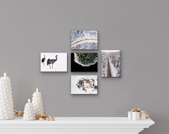White acrylic print wall art set of 5, water resistant acrylic photo block with magnet, wall art magnets, winter aerial photo