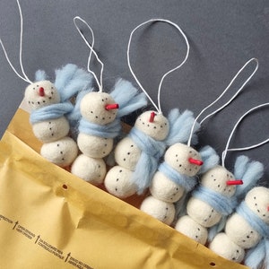 Felt snowman set of 6, Christmas tree ornaments, miniature snowman ornament