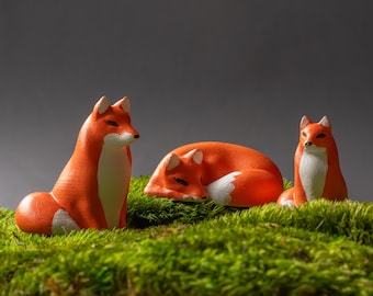 Red fox figurine family, fox totem, miniature clay fox, red fox, miniature animal collectible, fox sculpture