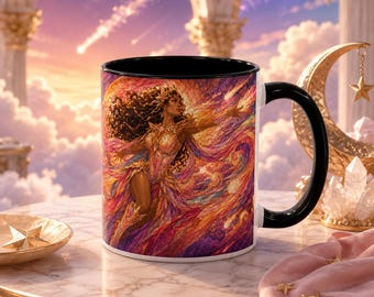Taza de café y té de vitral con diseño de la Diosa Guerrera de Fuego