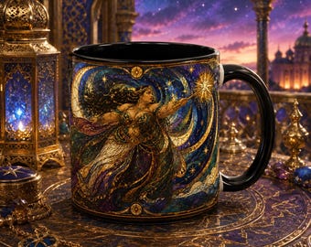 Taza de café o té de vidrieras con diseño de la Diosa Celestial