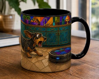 Taza de café o té con forma de perro contra aspiradora robot