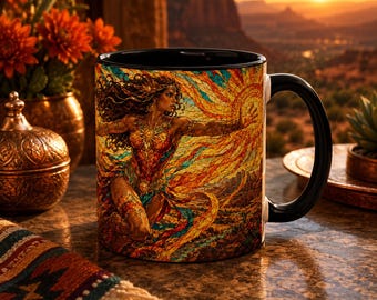 Fiery Sun Goddess Stained Glass Coffee or Tea Mug