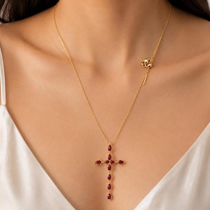 Ruby Cross Pendant Necklace
