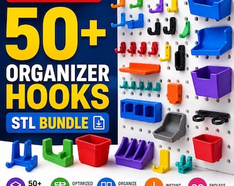 50+ Wall Hook STL Bundle | Organizer Hook STL Files | Pegboard Accessories | Garage Storage 3D Print Models