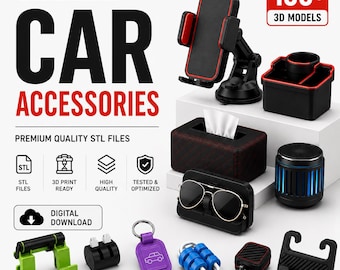 150+ Car Accessories STL Bundle | Car Phone Mount STL, Cup Holder STL, Dashboard Organizer, Air Vent Accessories, Automotive 3D Print Files