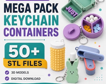 50+ Keychain Container STL Bundle | Capsule Keychain STL Files | Storage Keychain 3D Print Models | Pocket Container STL