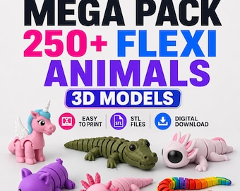 250+ Flexi Animals STL Bundle | Articulated Animal STL Files | 3D Print Models Pack | Flexible Creatures | Easy Print STL Download