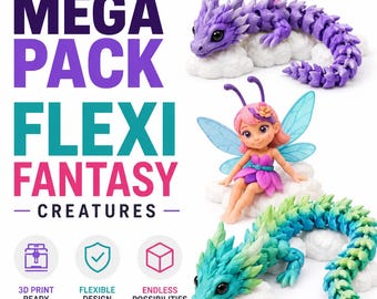 130+ Articulated Fantasy Creature STL Files | Flexi Dragon & Creature Bundle | Print in Place Models | Digital Download